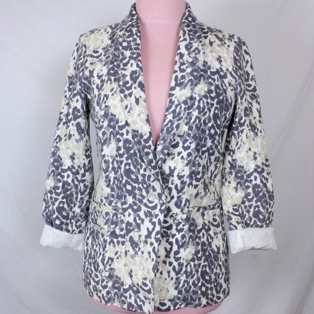 Joie Mehira Steel Gray Leopard Print Blazer